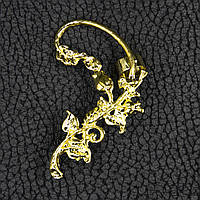 Кафа золотистого кольору біжутерія плетена троянда застібка гвоздик зверху затискач розмір сережки 60х40 мм