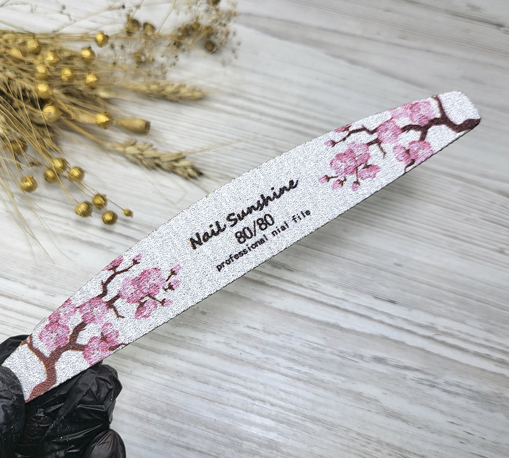 Пилочка для нігтів човник Nail Sunshine квіти 80/80 грит