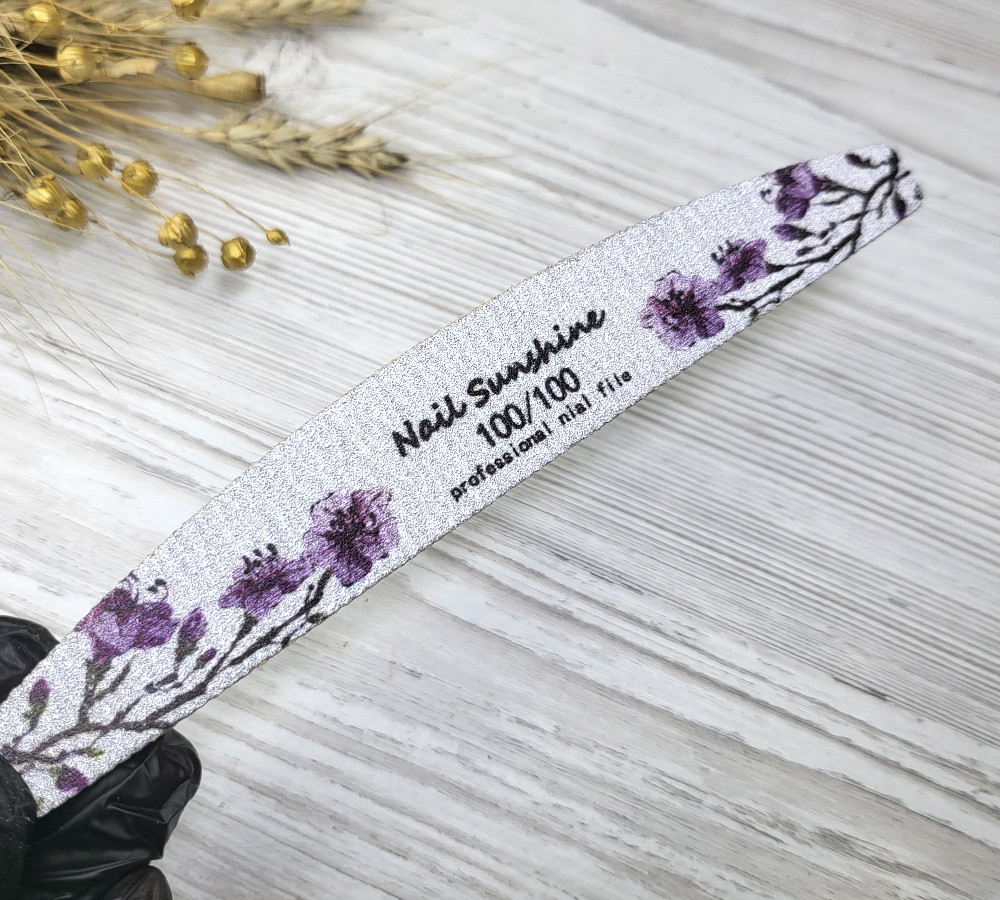 Пилочка для нігтів човник Nail Sunshine квіти 100/100 грит