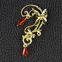 Кафа золотистого кольору біжутерія метелик із кристалами застібка гвоздик зверху затискач розмір сережки 70х30 мм