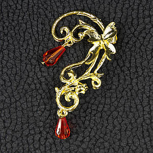 Кафа золотистого кольору біжутерія метелик із кристалами застібка гвоздик зверху затискач розмір сережки 70х30 мм