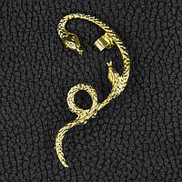 Кафа золотистого кольору біжутерія дві змії застібка гвоздик зверху затискач розмір сережки 65х50 мм