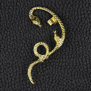 Кафа золотистого кольору біжутерія дві змії застібка гвоздик зверху затискач розмір сережки 65х50 мм