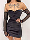 Оксамитова міні сукня з відкритими плечима та чашками push з рукавами із сітки (р. 42, 44) 66035023Е, фото 2
