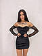 Оксамитова міні сукня з відкритими плечима та чашками push з рукавами із сітки (р. 42, 44) 66035023Е, фото 5