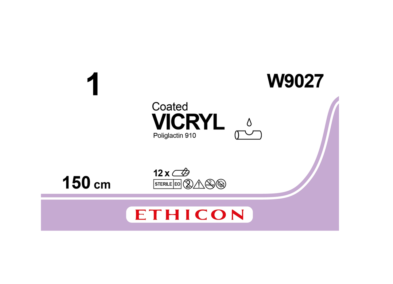 Хірургічна нитка Ethicon Вікрил (Vicryl) 1, довжина 150 см, без голки, W9027