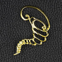 Кафа золотистого кольору біжутерія кручена ураган застібка гвоздик розмір сережки 70х50 мм