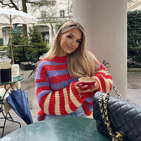 Вільний светр оверсайз у смужку різнобарвний із широкими рукавами (р. 42-46) 79043064