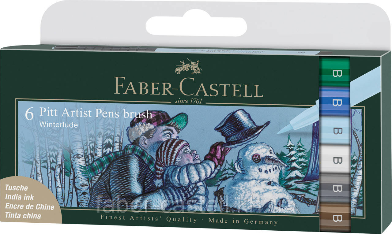 Набір капілярних ручок пензликів Faber-Castell PITT Artist Pens Brush  Winterlude, 6 кольорів, 167176