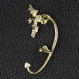Кафа золотистого кольору біжутерія полум'яний дракон затискач посередині розмір сережки 70х35 мм