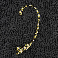 Кафа золотистого кольору бразилерія зла змія з білими стразами застібка гвоздик розмір сережки 70х30 мм