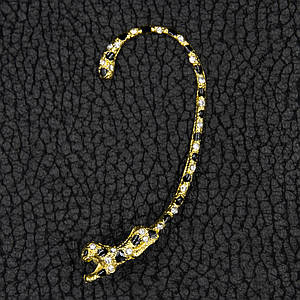 Кафа золотистого кольору бразилерія зла змія з білими стразами застібка гвоздик розмір сережки 70х30 мм