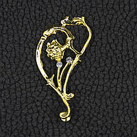 Кафа золотистого кольору біжутерія квіточок із білими стразами застібка гвоздик розмір сережки 55х25 мм