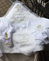 Комплект для крещения детей с вышивкой имени, белый