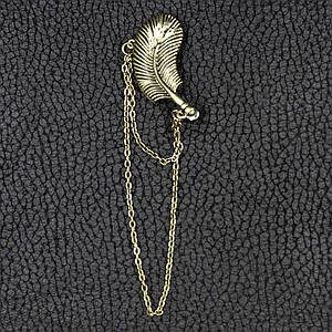 Каффа винтаж темное золото бижутерия перо с цепочкой застежка гвоздик размер серьги 40х20 мм