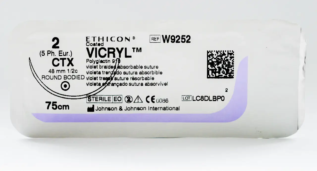 Хірургічна нитка Ethicon Вікрил (Vicryl) 2, довжина 75 см, кільк. голка 48 мм, W9252, фото 1