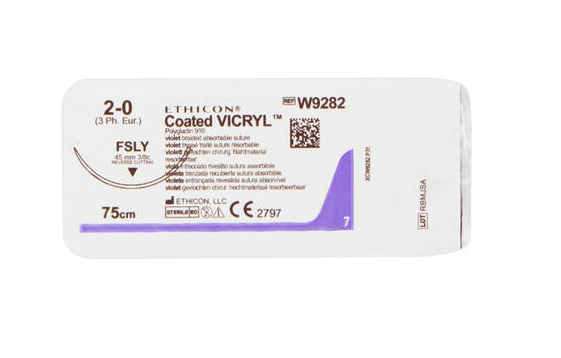 Хірургічна нитка Ethicon Вікрил (Vicryl) 2/0, довжина 75 см, обр-реж. голка 45 мм, W9282, фото 1