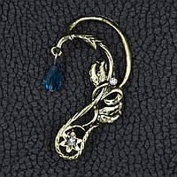 Кафа вінтаж темне золото металева біжутерія квітка з кристалом застібка гвоздик розмір сережки 60х40 мм