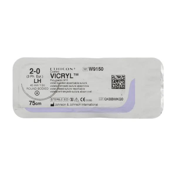 Хірургічна нитка Ethicon Вікрил (Vicryl) 2/0, довжина 75 см, кільк. голка 40 мм, W9150, фото 1