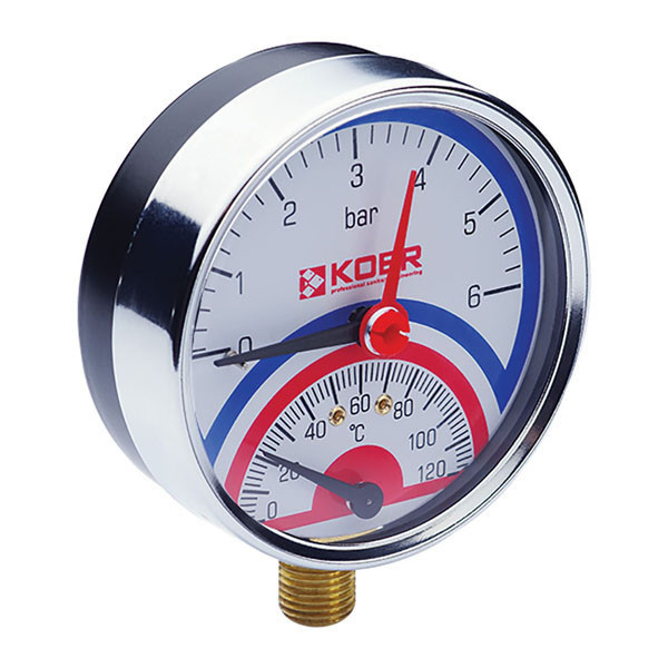 Термо-манометр радіальний KOER KM.821R, 0-6 бар, D=80мм, 1/2'' (KR0214)