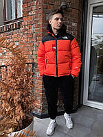 Мужская оранжевая стеганая куртка парка пуховик с капюшоном на молнии осень/зима.Зимняя куртка мужская TNF 46