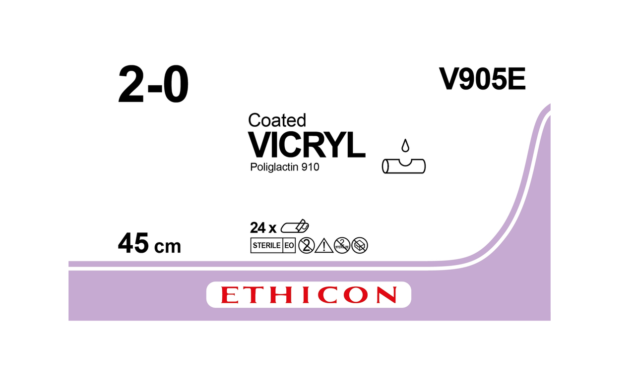 Хірургічна нитка Ethicon Вікрил (Vicryl) 2/0, 45 см, без голки, V905E