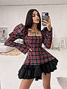 Міні сукня у клітинку з воланом на спідниці та об'ємними рукавами ліхтариками (р. S, M) 66035021Е, фото 2