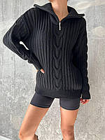 Свободный однотонный свитер с высоким воротником на молнии с узорной вязкой (р. 42-46) 77sv3060