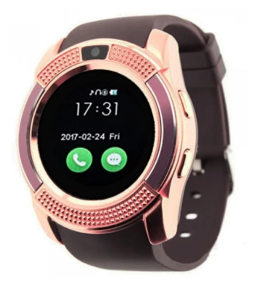 Смартгодинник з крокоміром Розумний з блютузом, Сенсорний годинник Smart watch V8 Коричневий