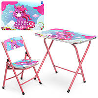 Детский складной столик и стул Bambi M19-new UNI Единорог Розовый