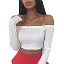 Жіночий трикотажний топ із відкритими плечима та довгими рукавами (р. 42-44) 10171001, фото 3