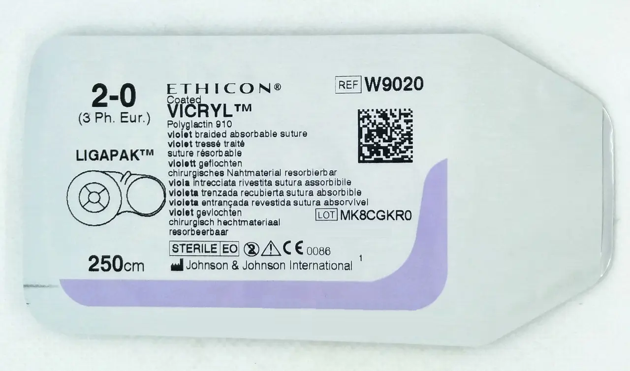Хірургічна нитка Ethicon Вікрил (Vicryl) 2/0, довжина 250 см, без голки, W9020, фото 1