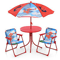 Детский садовый столик со стульчиками и зонтиком Bambi Spider Man 93-74-SP | Пляжный дитячий стіл і стілець