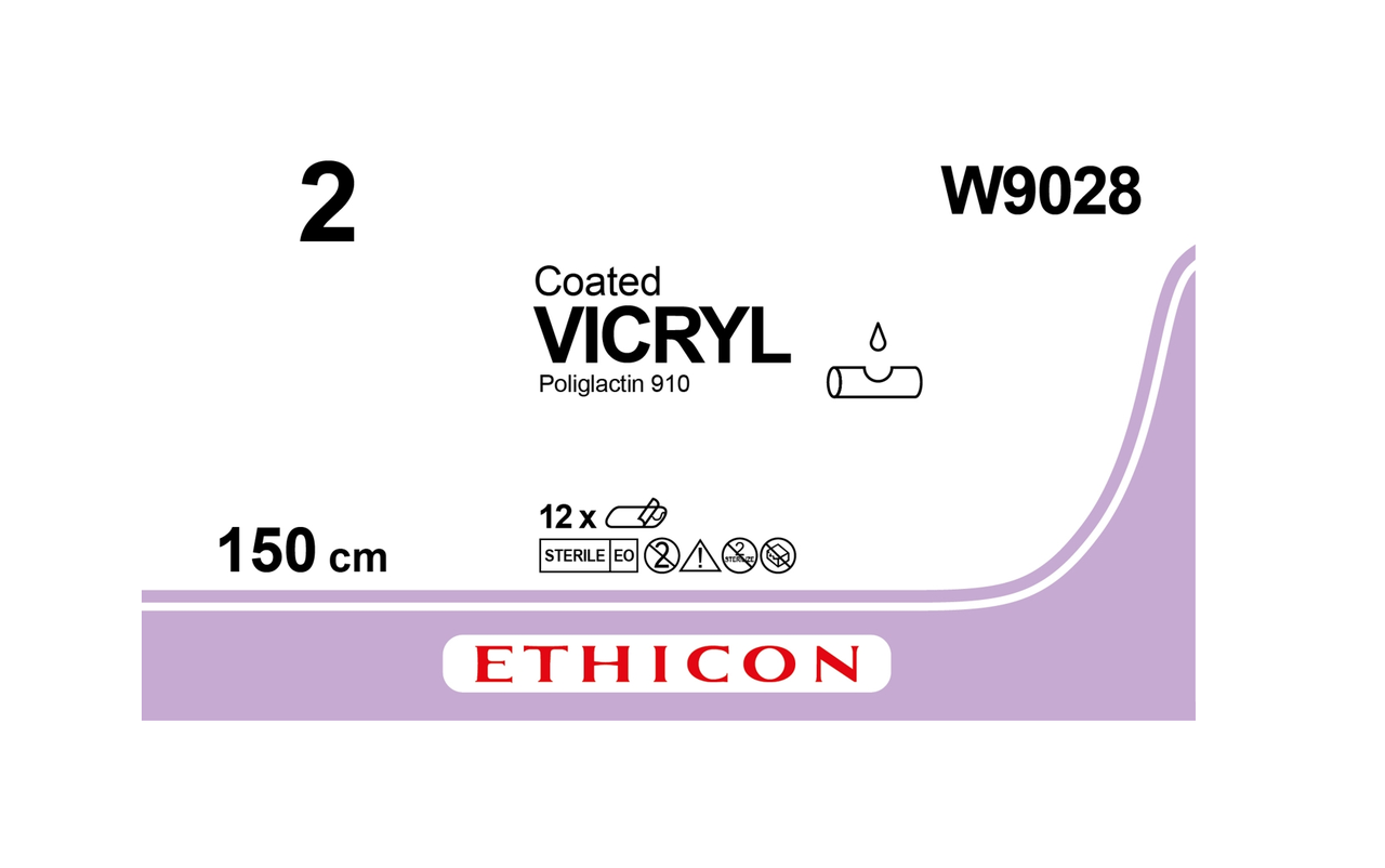 Хірургічна нитка Ethicon Вікрил (Vicryl) 2, довжина 150 см, без голки, W9028