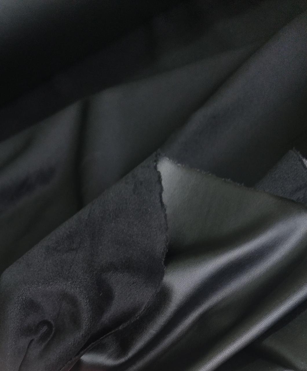 Штучна шкіра стрейч на велюрі чорна, фото 1