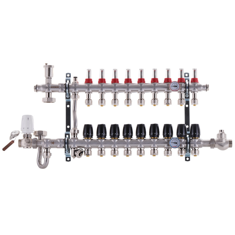 Колектор KOER KR.S1011-9 для теплої підлоги 1"х9 SUS304 з євроконусами 3/4-16 (KR2932)