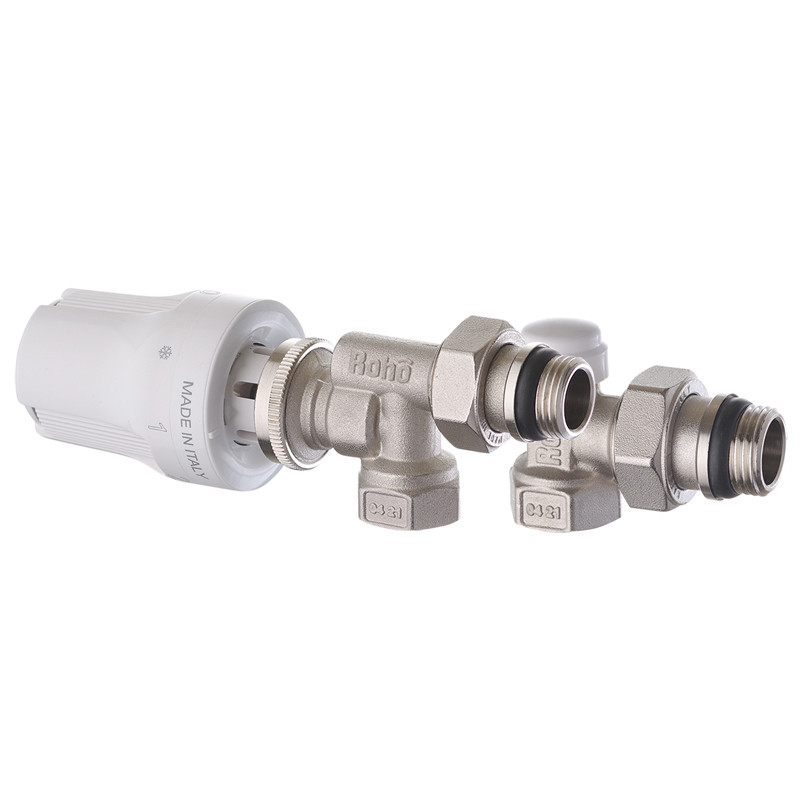 Комплект для підключення радіатора Roho R5171-050K 1/2" осьовий, антипротечка, латунь, для опалення (RO0121)