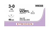 Хирургическая нить Ethicon Викрил (Vicryl) 3/0, длина 45 см, обр-реж. игла 26 мм, W9388