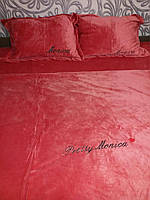 Велюровый Комплект постельного белья Моника евро размер Кораллового цвета