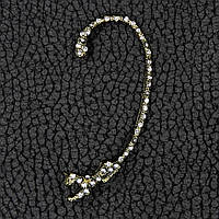 Кафа вінтаж темне золото металева біжутерія змія зі стразами застібка гвоздик розмір сережки 70х25 мм