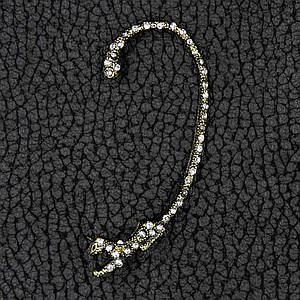 Кафа вінтаж темне золото металева біжутерія змія зі стразами застібка гвоздик розмір сережки 70х25 мм