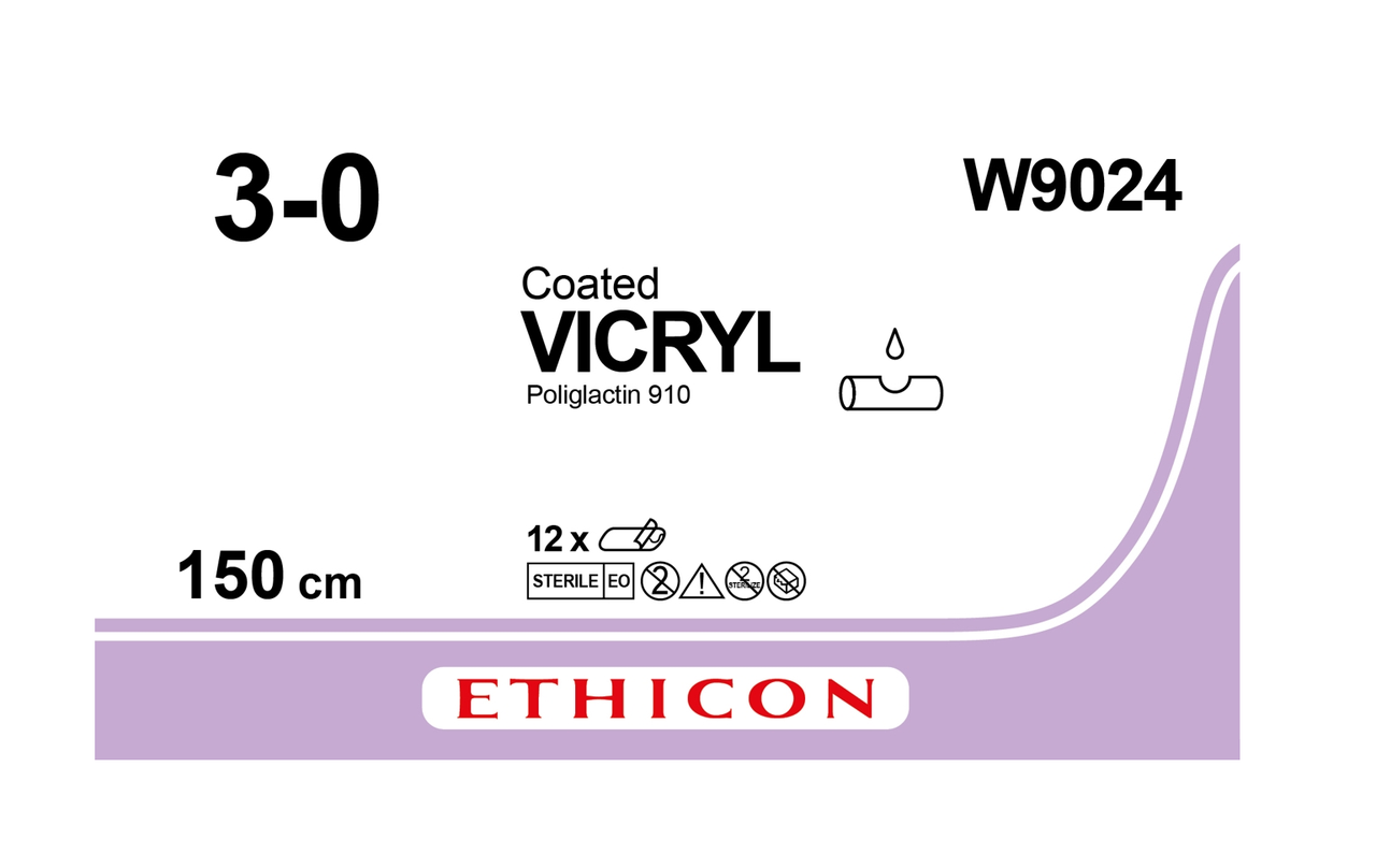 Хірургічна нитка Ethicon Вікрил (Vicryl) 3/0, довжина 150 см, без голки, W9024, фото 1