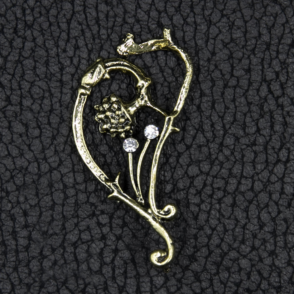 Кафа вінтаж темне золото металева біжутерія квітка зі стразами застібка гвоздик розмір сережки 55х35 мм - фото 1 - id-p1710105305