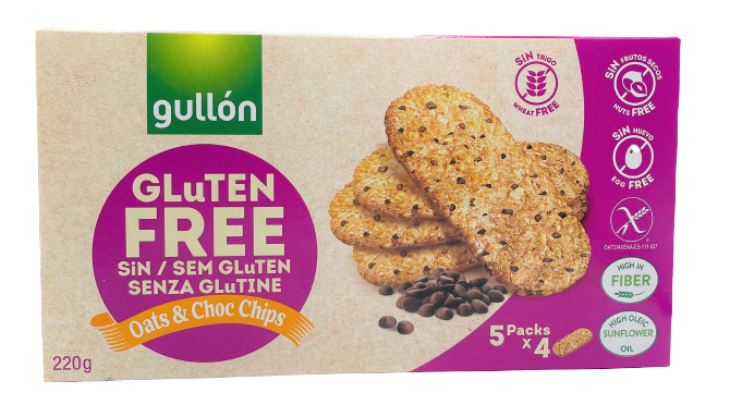 Печиво GULLON без глютену вівсяне Desayuno Choc-chips, 220 г, 8 шт/ящ