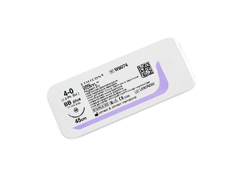 Хірургічна нитка Ethicon Вікрил (Vicryl) 4/0, довжина 45 см, кільк. голка 17 мм, W9074