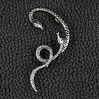 Кафа вінтаж срібляста металева біжутерія дві змії застібка гвоздик зверху затискач розмір сережки 70х40 мм