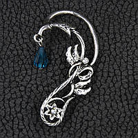 Каффа вінтаж срібляста металева біжутерія квіточок із кристалом застібка гвоздик розмір сережки 65х35 мм