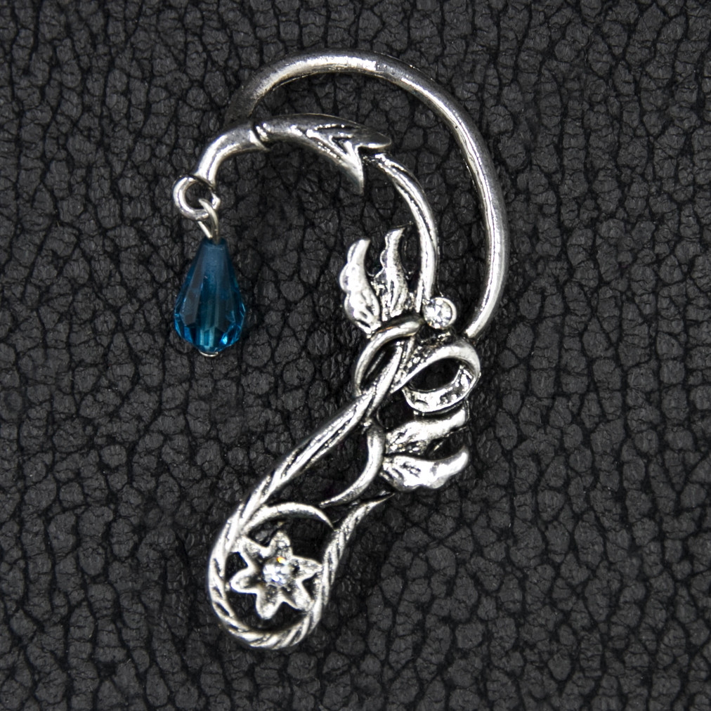 Каффа вінтаж срібляста металева біжутерія квіточок із кристалом застібка гвоздик розмір сережки 65х35 мм - фото 1 - id-p1710129569