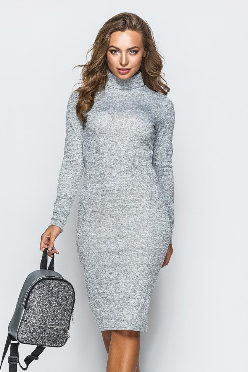 Тепле жіноче плаття-гольф, сіре, ангора-софт, фото 1