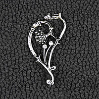 Каффа вінтаж срібляста металева біжутерія квіточок зі стразами застібка гвоздик розмір сережки 60х25 мм